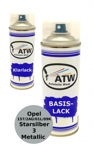 Autolack für Opel 157/2AU/01L/09K Starsilber 3 Metallic +400ml Klarlack Set